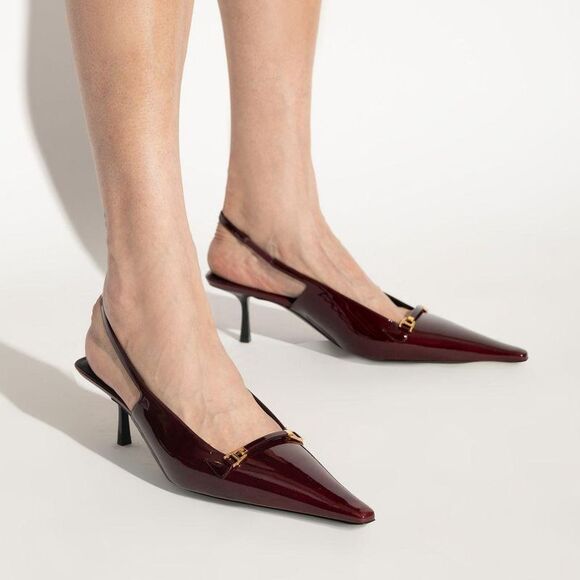 Saint Laurent Calfskin Mid Heel Pumps Women Burgundy - Picture 4 of 4